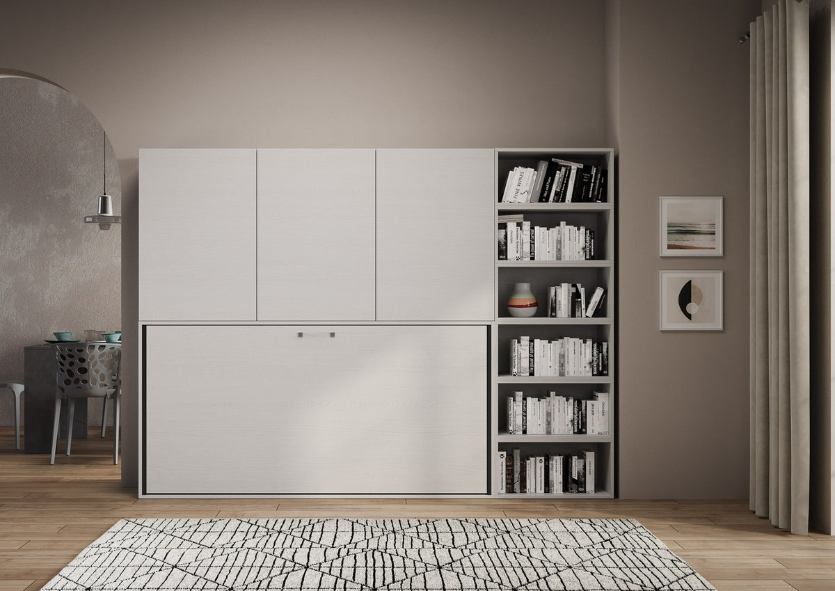 Letto a scomparsa singolo orizzontale Ferrara con materasso composizione G Bianco Frassino
