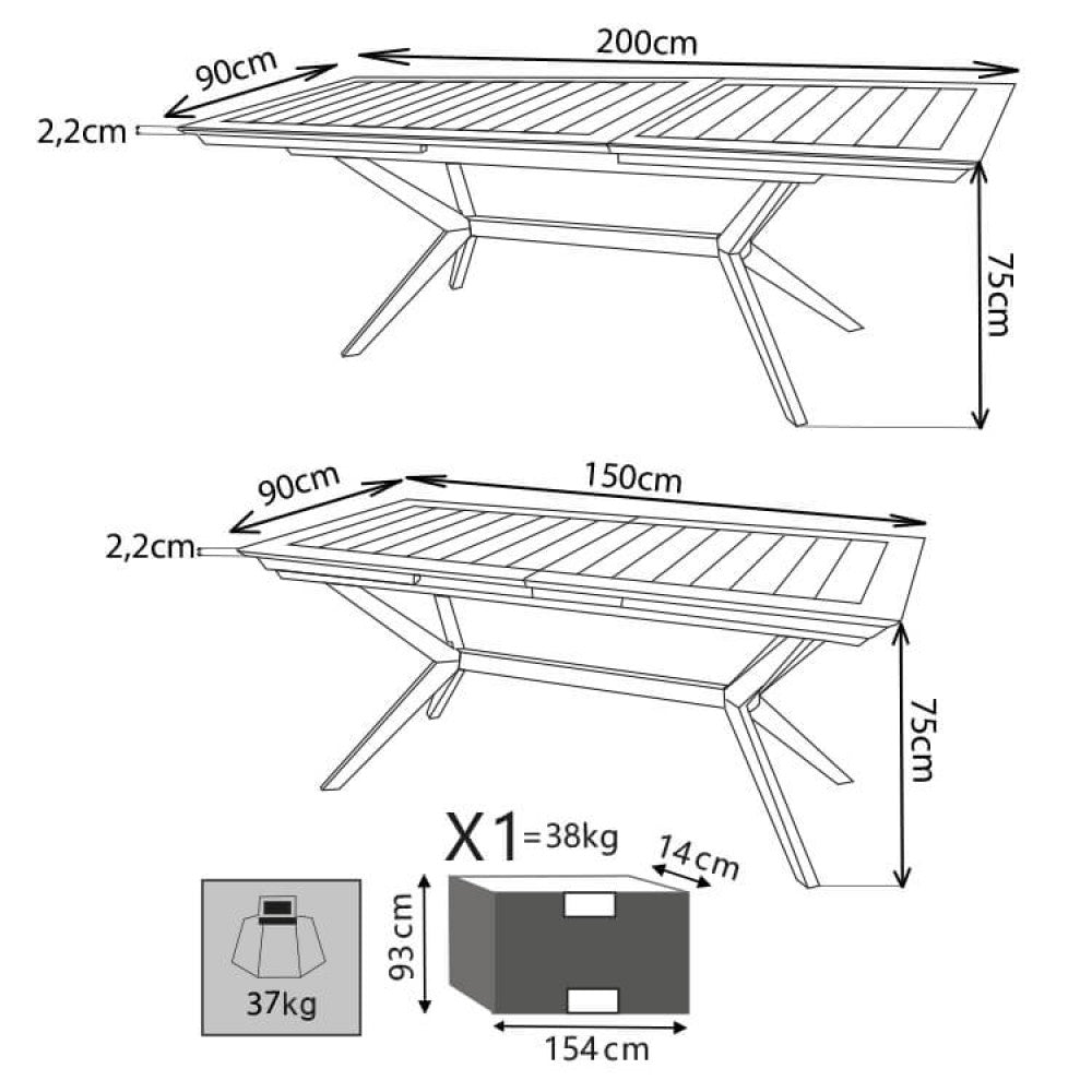 TAVOLO BALI 150/200 X 90. Legno di Acacia massiccio spessore 25 mm Dimensioni: cm 150/200 x 90 x 78 h. Arredo Giardino