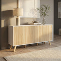ELTON WHITE AND NATURAL CABINET. Melamine cabinet with 3 natural doors, white or dark grey frame. Dimensions: 150 x 39.5 x 75 h.