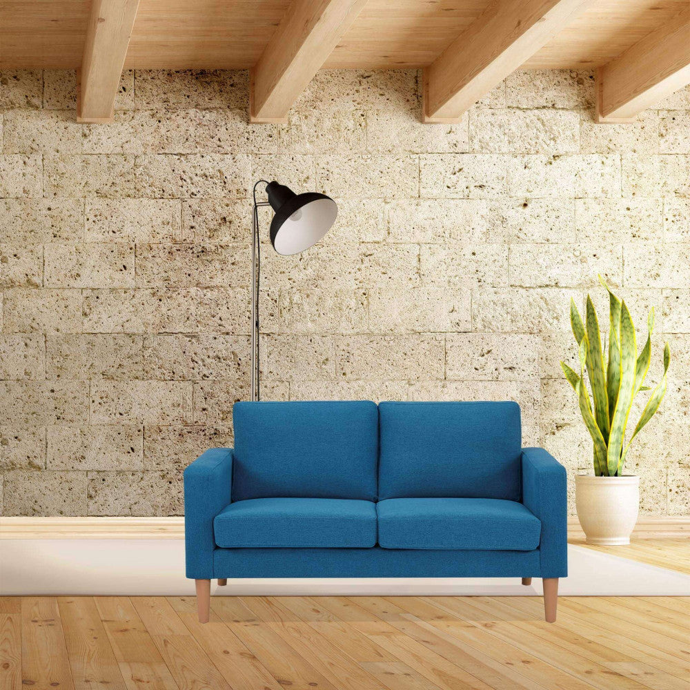 RAMSEY 2-SEATER SOFA. LIGHT GREY or DARK GREY or BLUE or BEIGE sofa with polypropylene legs. Dimensions: 137 x 73 x 82 h cm.