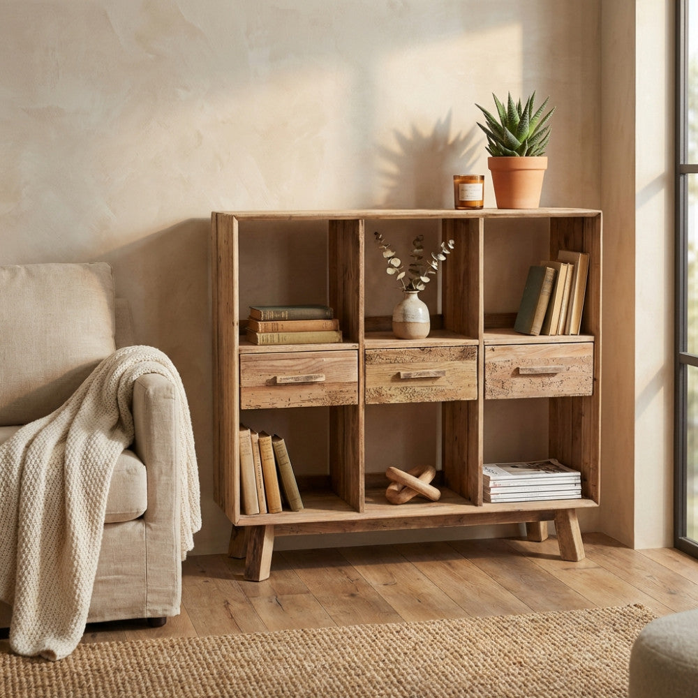 MOBILE MAXIMILLIAN. Mobile con 6 ripiani in legno di pino riciclato Dimensioni: cm 120 x 40 x 110 h.