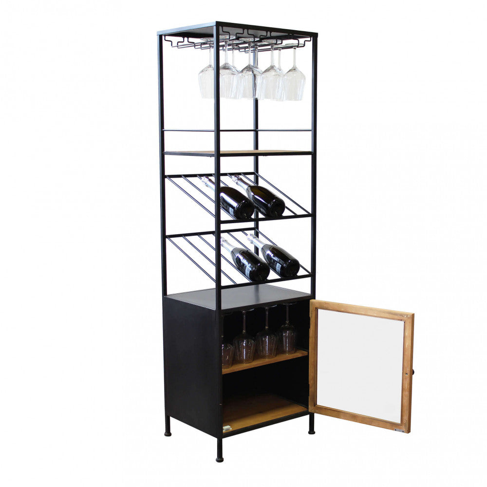 MOBILE MIK. Mobile in ferro e legno con 1 anta, porta bottiglie e porta bicchieri Dimensioni: cm 51,50 x 41 x 165,50 h.
