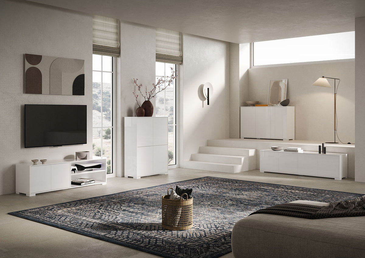 Porta TV 2 ante con vano a giorno 150x40x40 cm Ladinia bianco lucido