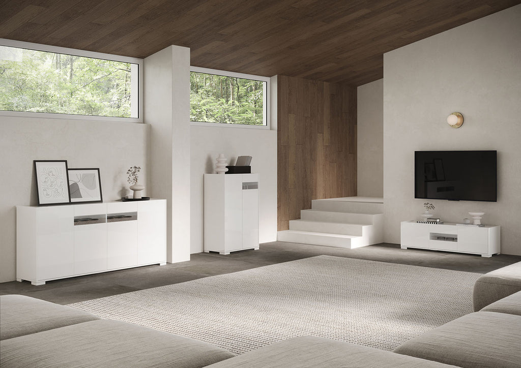 Credenza alta 3 ante 100x35x110 cm Buscole bianco lucido