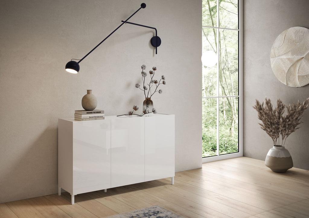 Madia 3 ante 130x40x84 cm Valzella bianco lucido