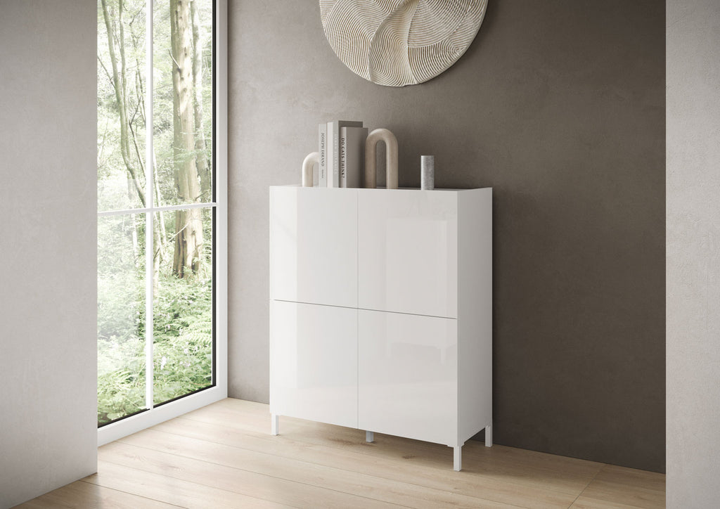 Credenza alta 4 ante 90x35x110 cm Valzella bianco lucido