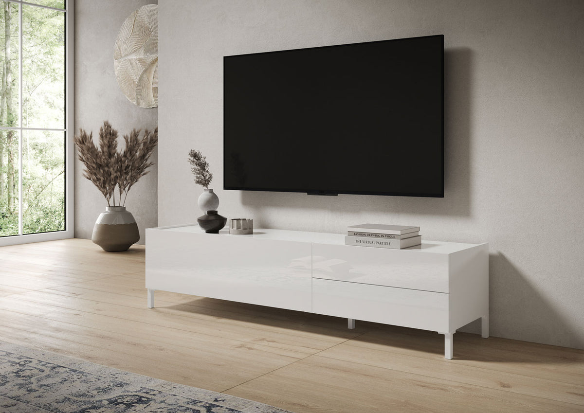 Porta TV 1 ribalta/2 cassetti 160x42x40 cm Valzella bianco lucido