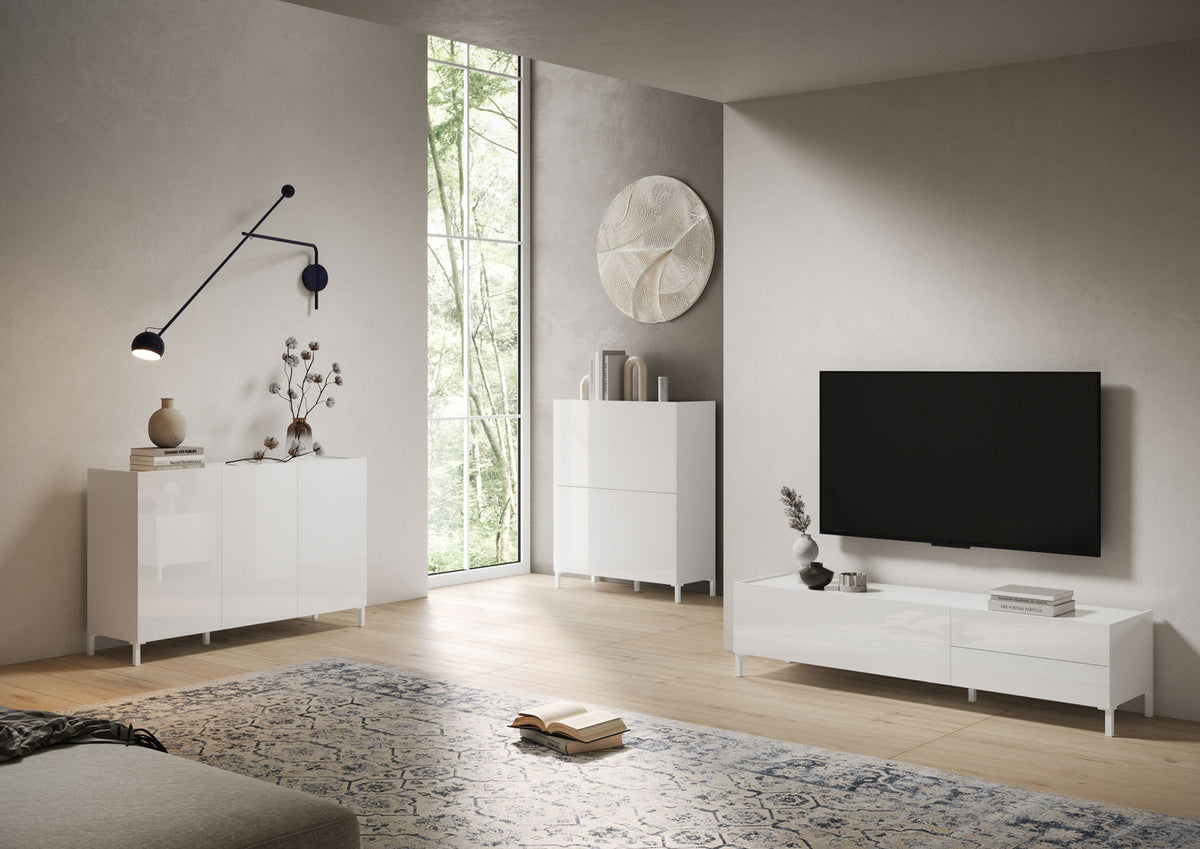 Credenza alta 4 ante 90x35x110 cm Valzella bianco lucido