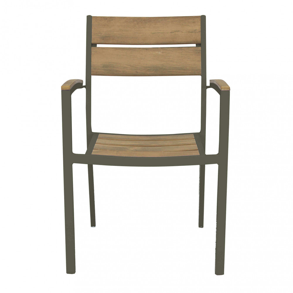 POLTRONA CAYMAN. Struttura in alluminio BIANCO o TAUPE seduta e schienale in polywood color TEAK Dimensioni: cm 56 x 58 x 85 h. Arredo Giardino