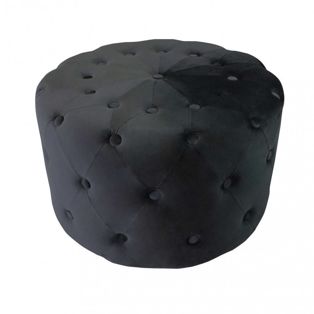 POUF MAXIM ROTONDO IN VELLUTO NERO. Dimensioni: cm ò 67 x 41 h.