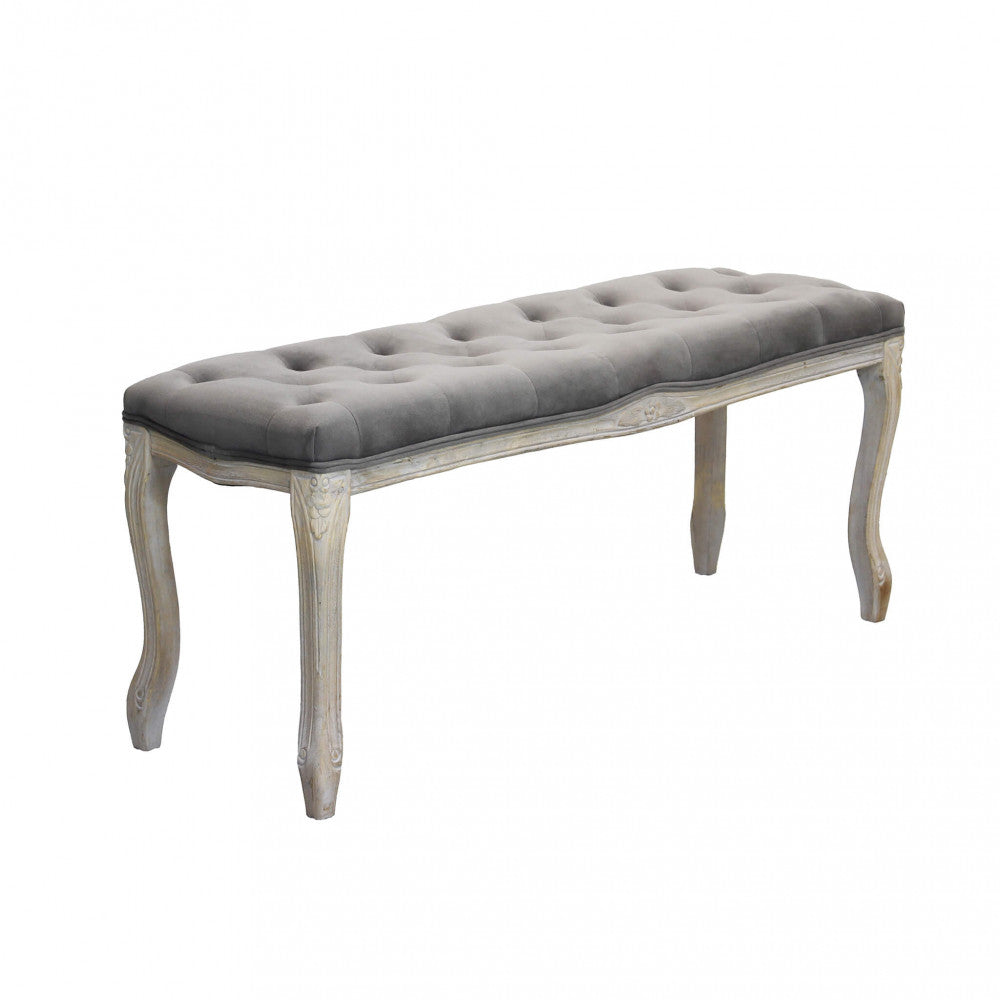 MISTY BENCH IN TAUPE VELVET. Dimensions: 110 x 36 x 47 h cm.