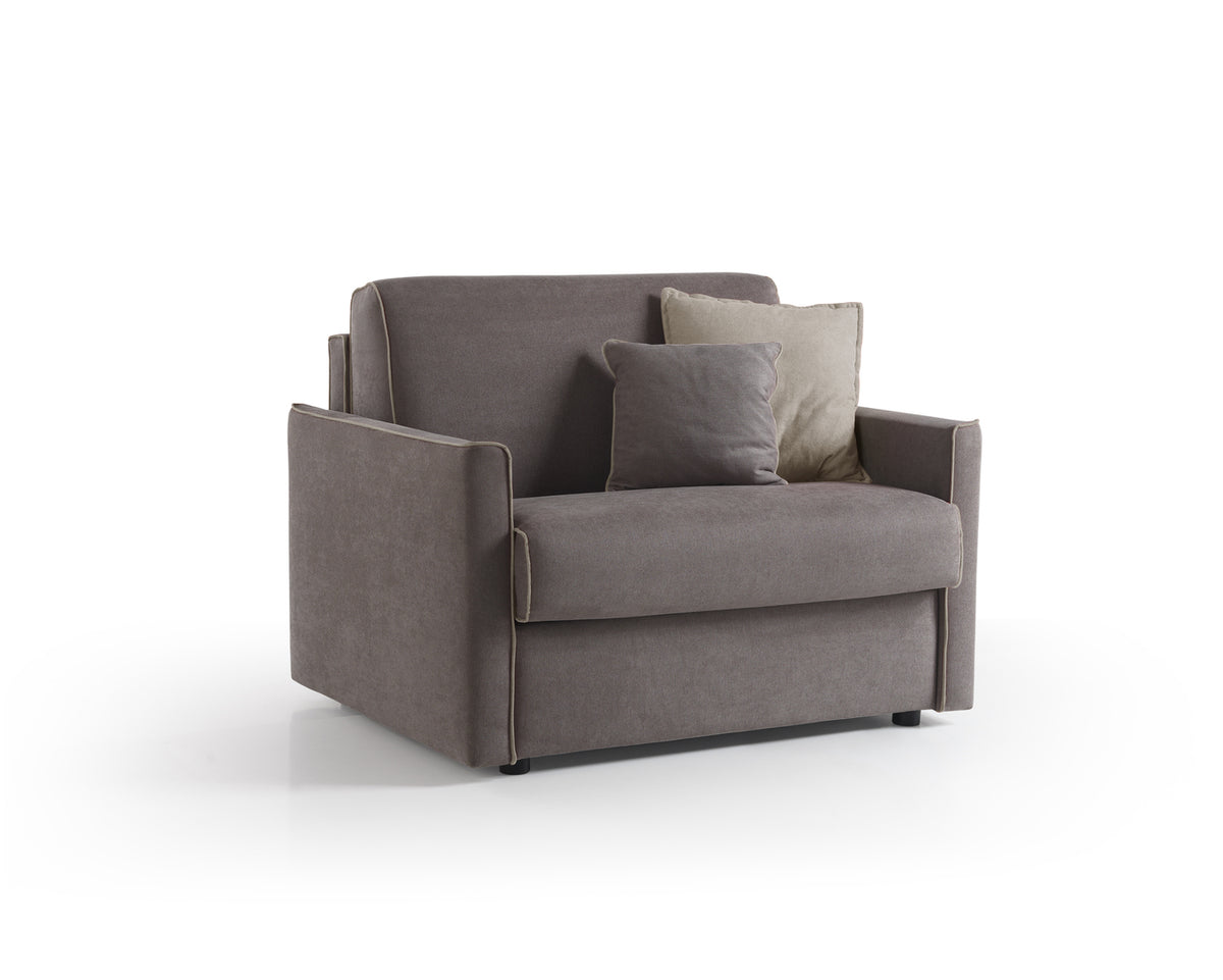 Poltrona letto Lampo con materasso H 16 sfoderabile in tessuto easy wash in poliestere profilo New Bronx Beige (grigio con profili beige). Made in Italy