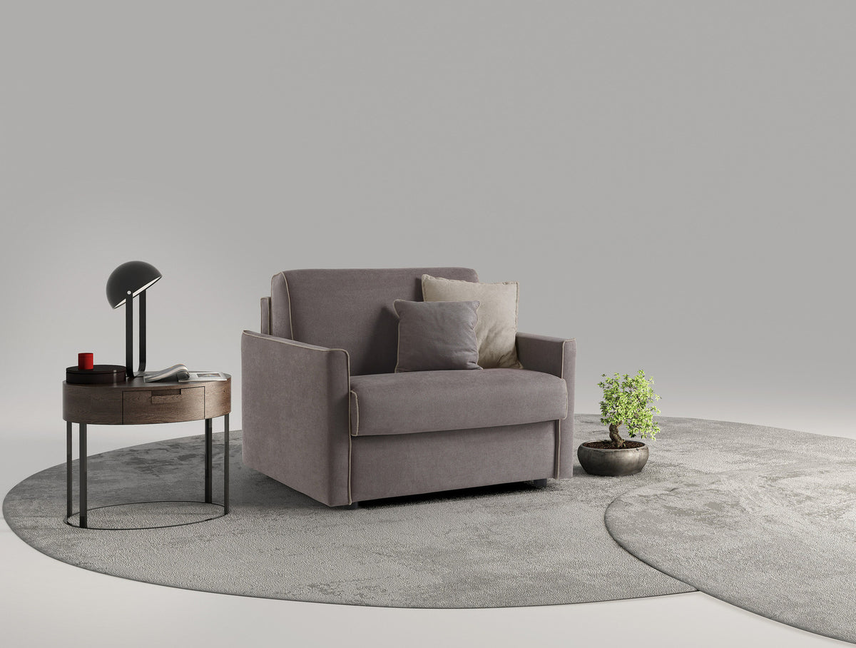 Poltrona letto Lampo con materasso H 16 sfoderabile in tessuto easy wash in poliestere profilo New Bronx Beige (grigio con profili beige). Made in Italy