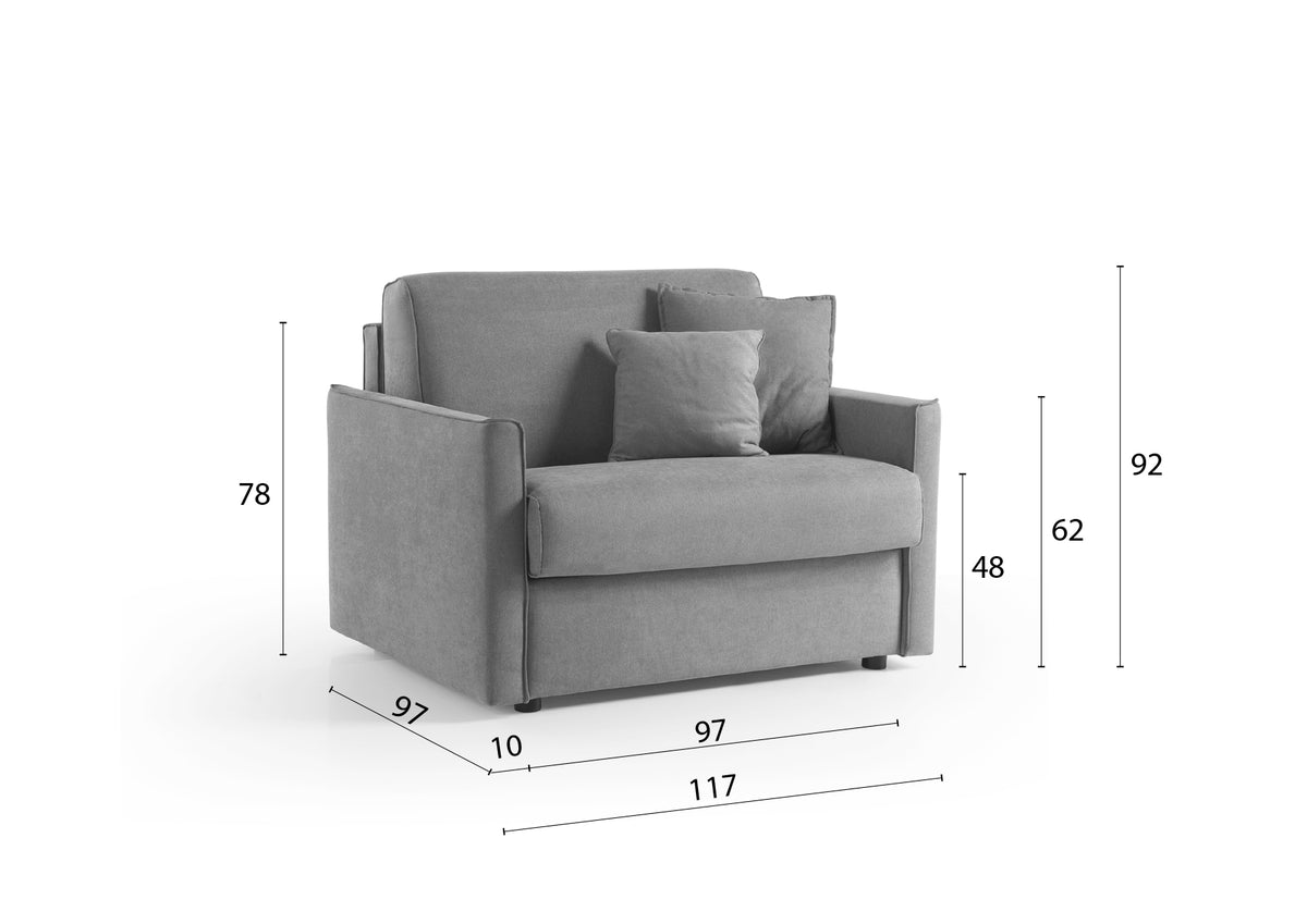 Poltrona letto Lampo con materasso H 16 sfoderabile in tessuto easy wash in poliestere profilo New Bronx Beige (grigio con profili beige). Made in Italy