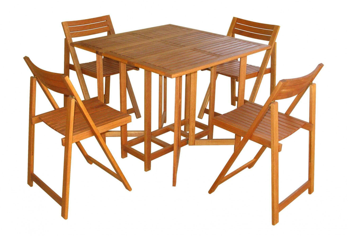 SET TAVOLO + 4 SEDIE. Legno di Acacia massiccio Dimensioni: T 90 x 90 x 74 h S 44 x 47 x 78 h. Arredo Giardino