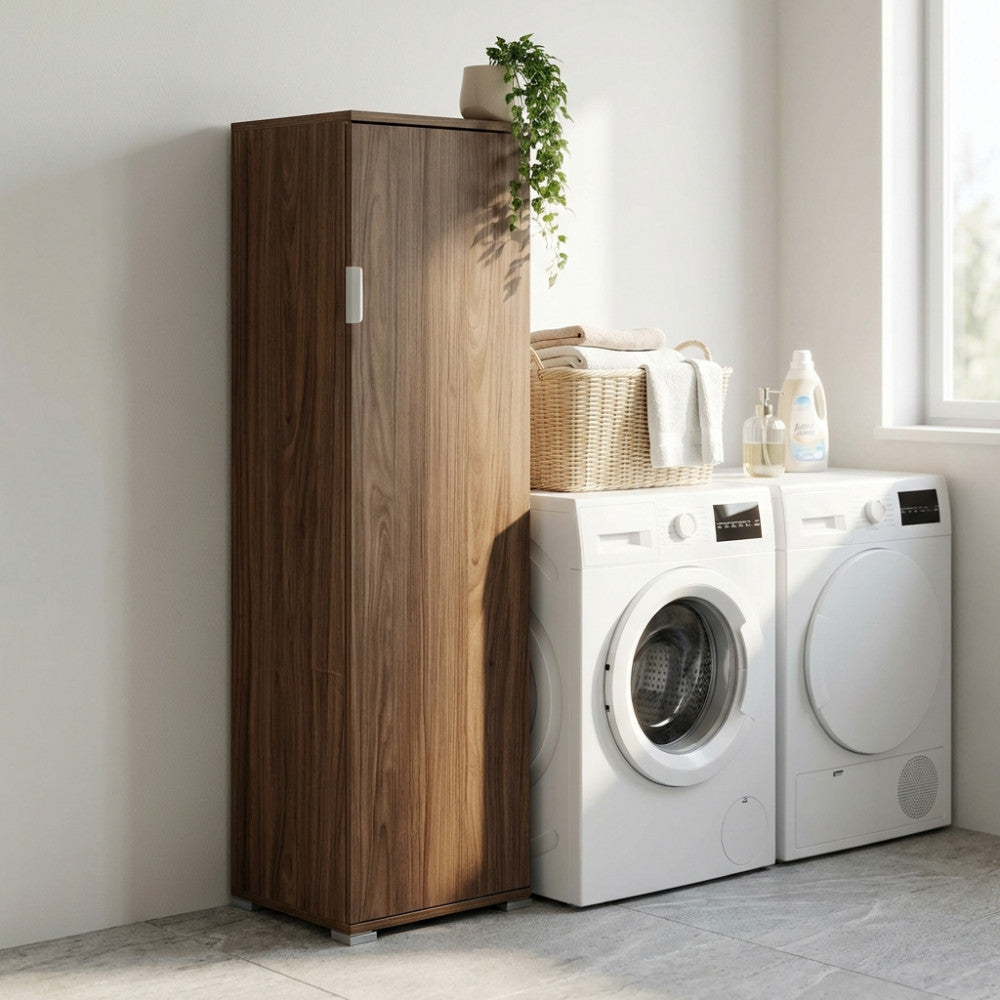 ELEA BROOM HOLDER, WALNUT COLOR. Dimensions: 40 x 33 x 151 cm.