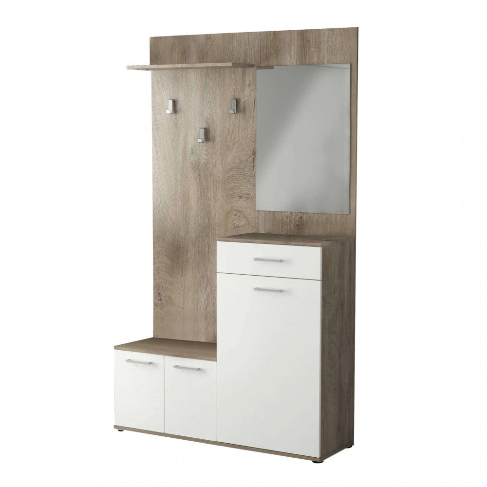 MOBILE PER ENTRATA SMERALDO ROVERE CHIARO E BIANCO. Dimensioni: cm 115 x 35 x 197 h.