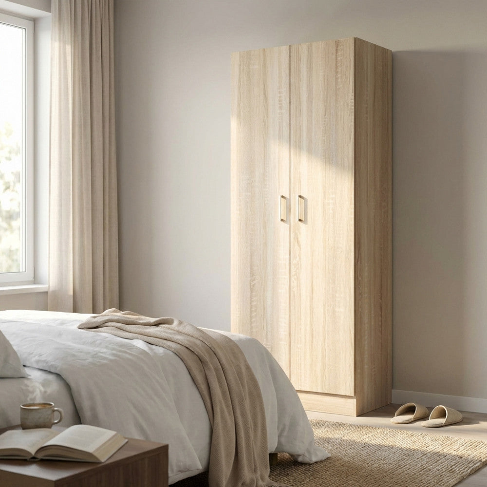 LEOPOLD 2-DOOR WARDROBE IN LIGHT OAK. Wooden wardrobe in LIGHT OAK. Dimensions: 80 x 52 x 180 cm h.