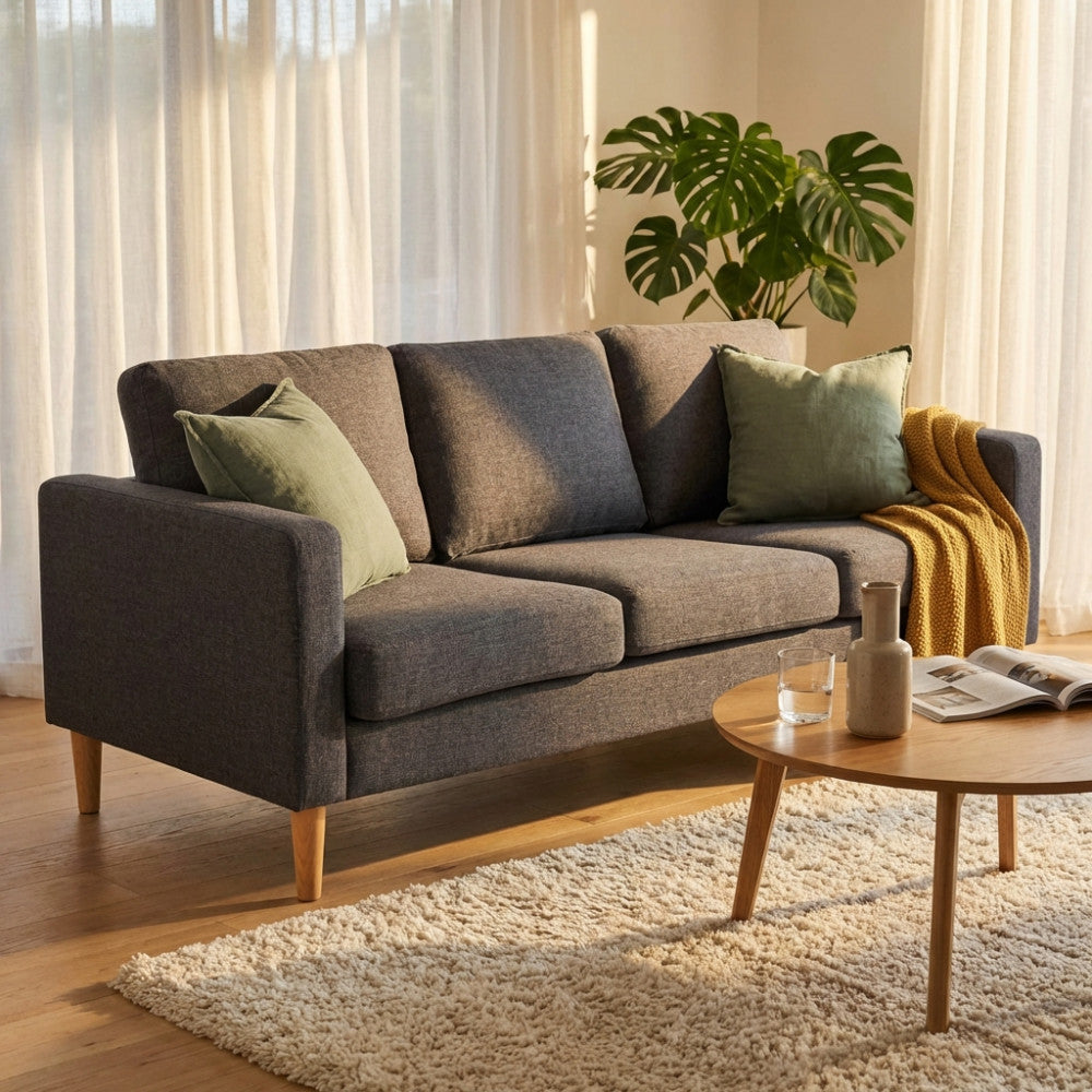 DIVANO 3 POSTI RAMSEY. Divano GRIGIO CHIARO o GRIGIO SCURO o BLU o BEIGE gambe in polipropilene Dimensioni: cm 180 x 73 x 82 h.