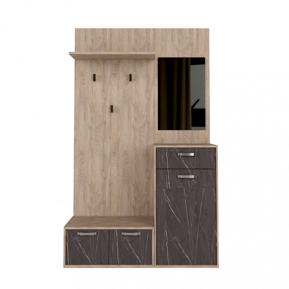 MOBILE PER ENTRATA SMERALDO ROVERE CHIARO E ANTRACITE. Dimensioni: cm 115 x 35 x 197 h.