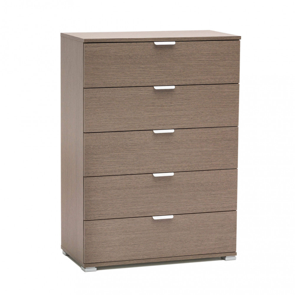 EVERGLADE 5-DRAWER CABINET IN GREY OAK. Dimensions: 75 x 38 x 103 cm.