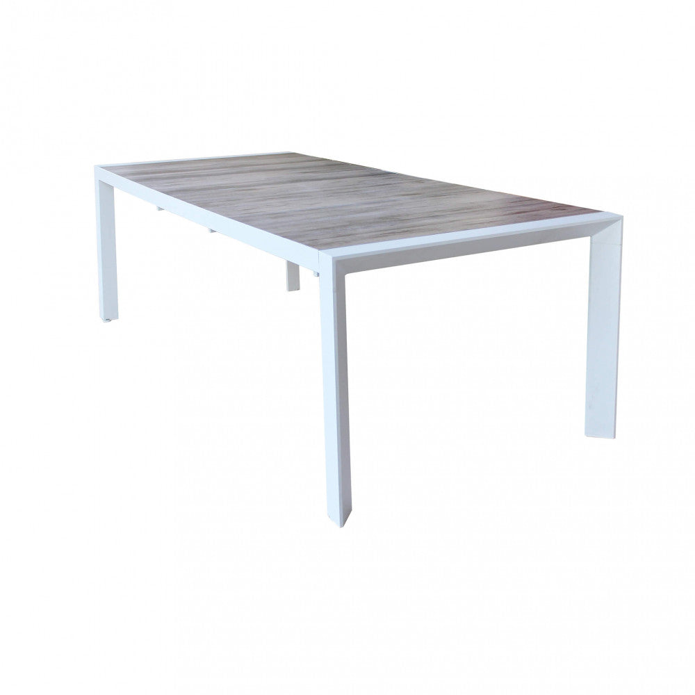 PORTLAND TABLE 175/235 X 100. Structure in ANTHRACITE, TAUPE or WHITE aluminium, table top in GREY wood-effect ceramic in NATURAL taupe. Dimensions: 175/235 x 100 x 75 h cm. Garden Furniture
