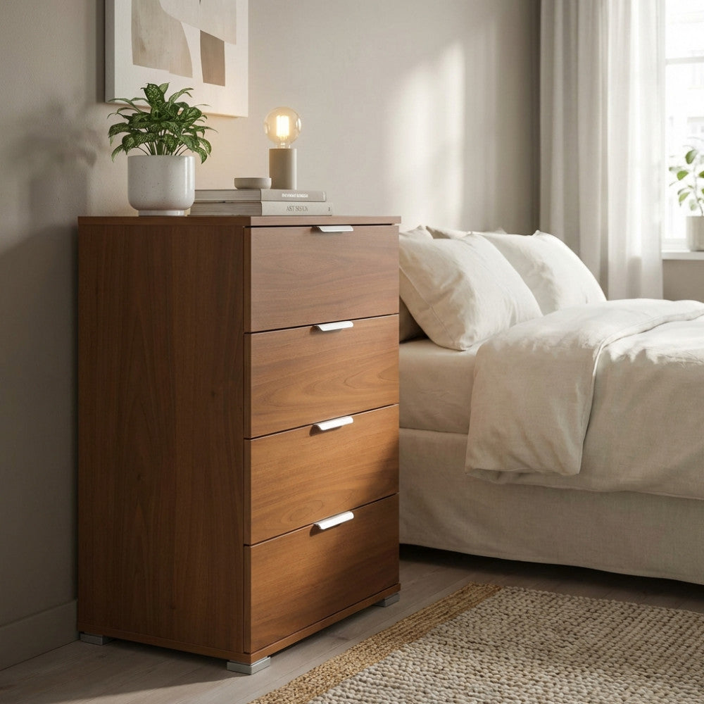 MOBILETTO ASTER 4 CASSETTI TINTA NOCE. Dimensioni: cm 45 x 38 x 85 h.