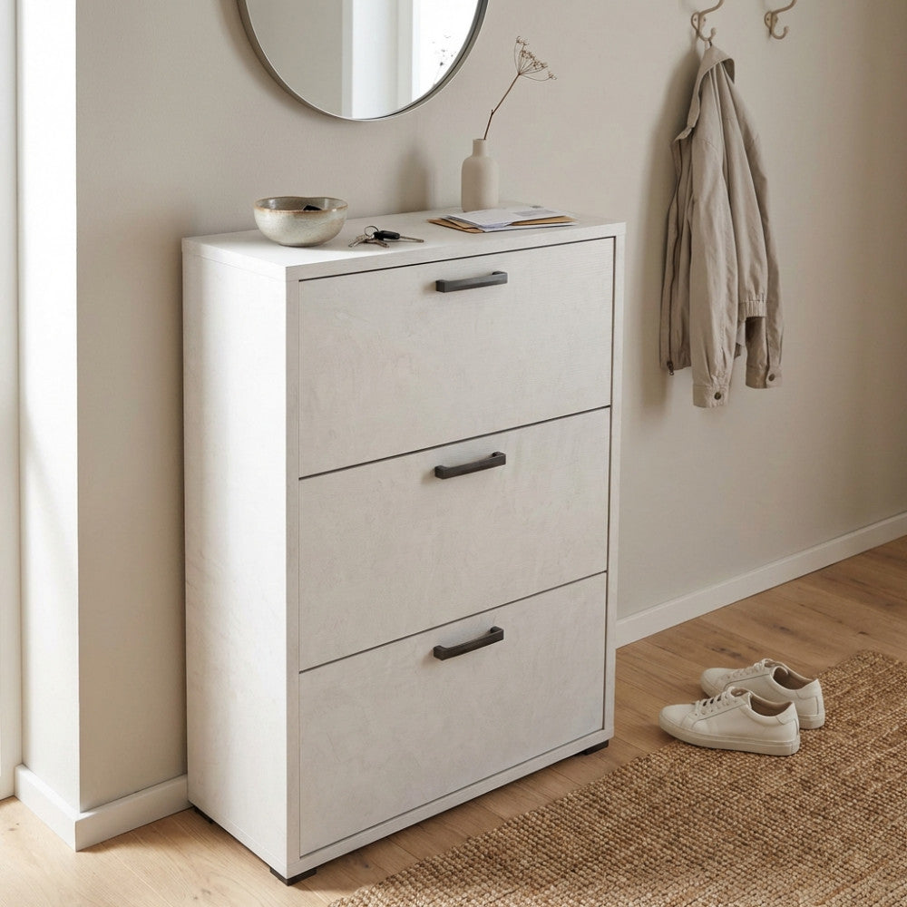 SCARPIERA DEMI 4 ANTE A RIBALTA BIANCO CEMENTO. Dimensioni: cm 75,3 x 33 x 151,8 h.