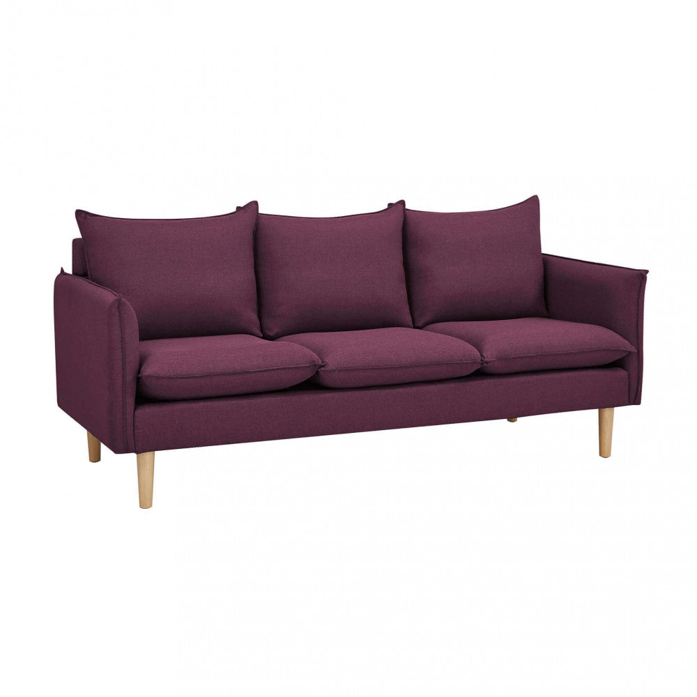 DIVANO 3 POSTI FLORIN. Divano BEIGE, BLU, GRIGIO SCURO, VIOLA o CIANO con gambe in legno Dimensioni: cm 188 x 84 x 51 h.