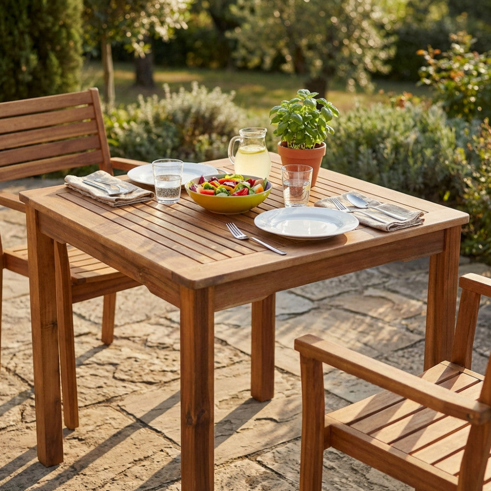 TAVOLO 80 X 80. Legno di Acacia massiccio spessore 22 mm misure delle gambe cm 4,5 x 4,5 Dimensioni: cm 80 x 80 x 74 h. Arredo Giardino