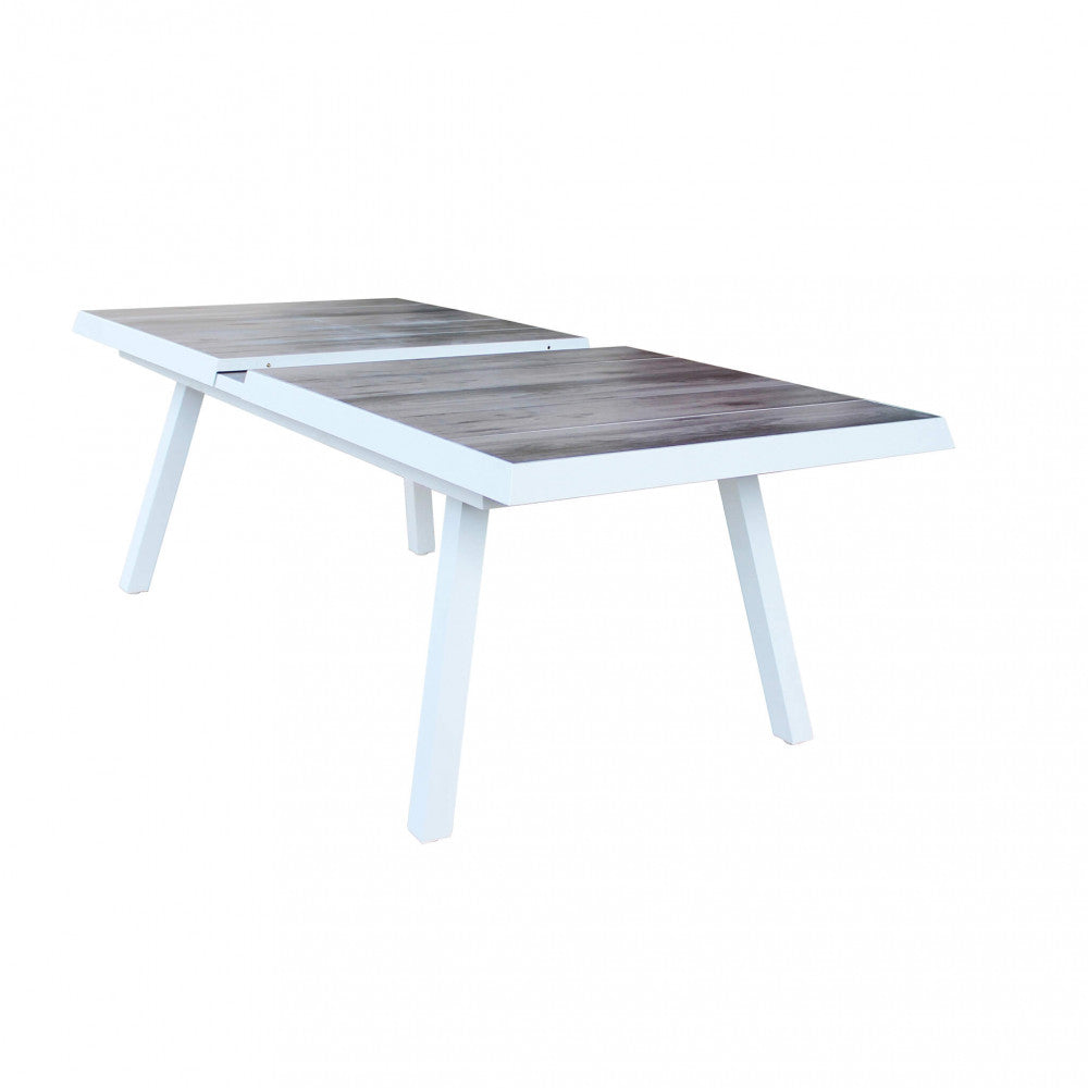 TAVOLO SEATTLE 205/265 X 105. Struttura in allumino ANTRACITE, TAUPE o BIANCA piano del tavolo in ceramica effetto legno GRIGIO nel taupe NATURALE Dimensioni: cm 205/265 x 105 x 75 h. Arredo Giardino