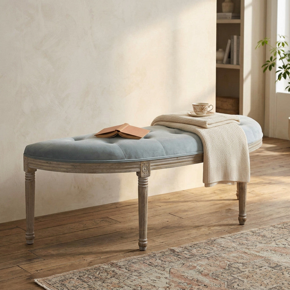 PANCA MARGI IN VELLUTO GRIGIO. Dimensioni: cm 125 x 45 x 48 h.