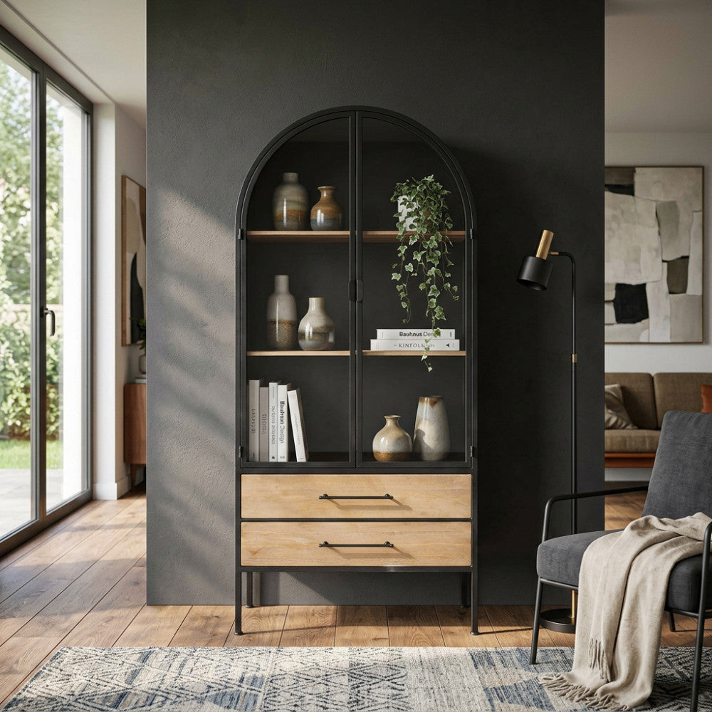 MOBILE CHADWICK. Mobile in ferro e legno con 2 ante, 2 ripiani e 2 cassetti Dimensioni: cm 81,5 x 40 x 180 h.