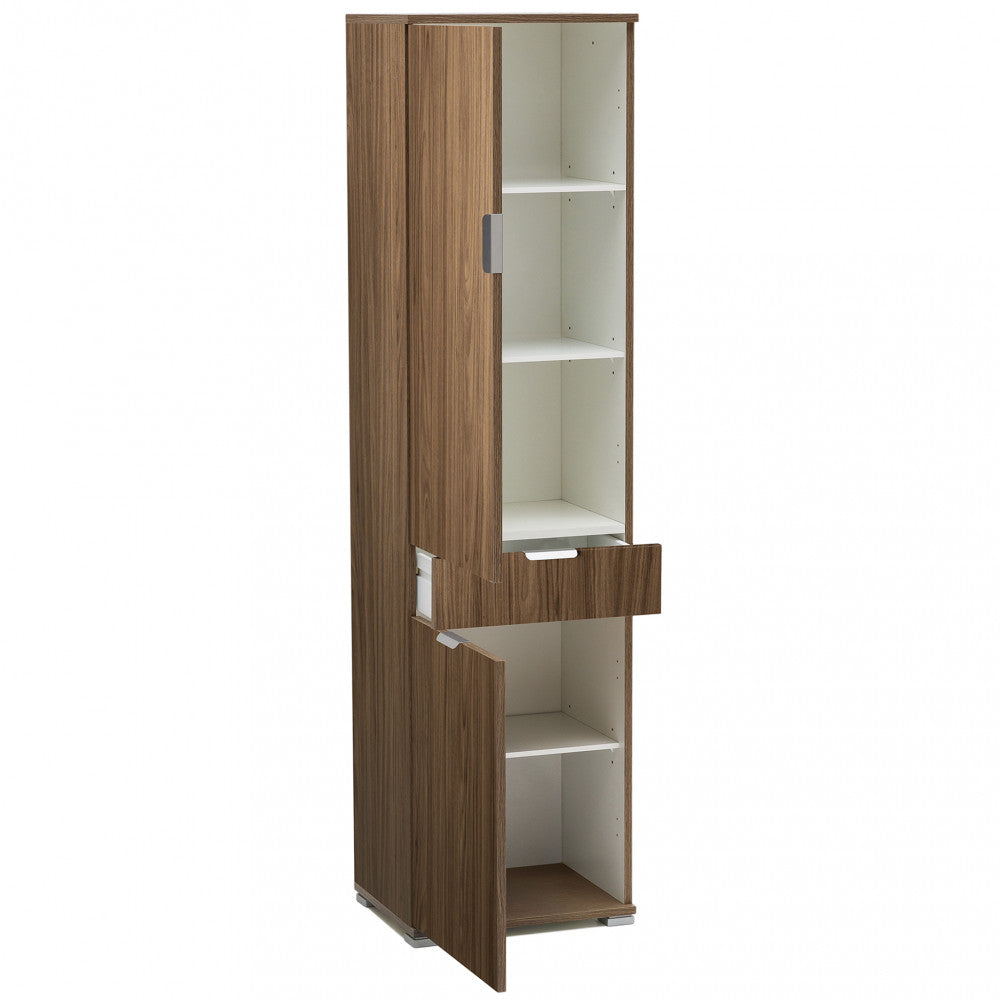 ARMADIO LIRIO CON 2 ANTE E 1 CASSETTO TINTA NOCE. Dimensioni: cm 45 x 38 x 174 h.