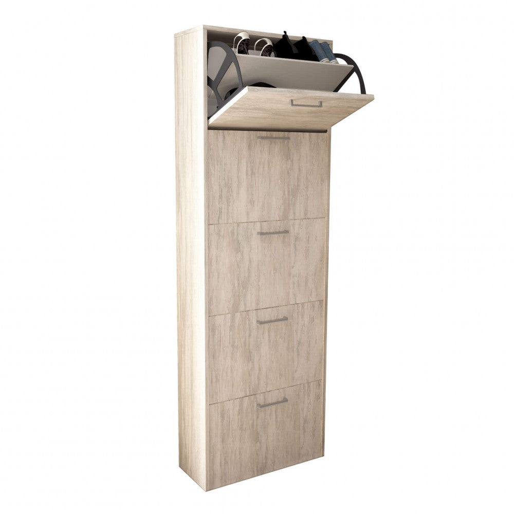 SCARPIERA MOLLY 5 ANTE A RIBALTA PINO CHIARO. Scarpiera in legno PINO CHIARO spessore 16 mm Dimensioni: cm 59 x 25 x 172 h.