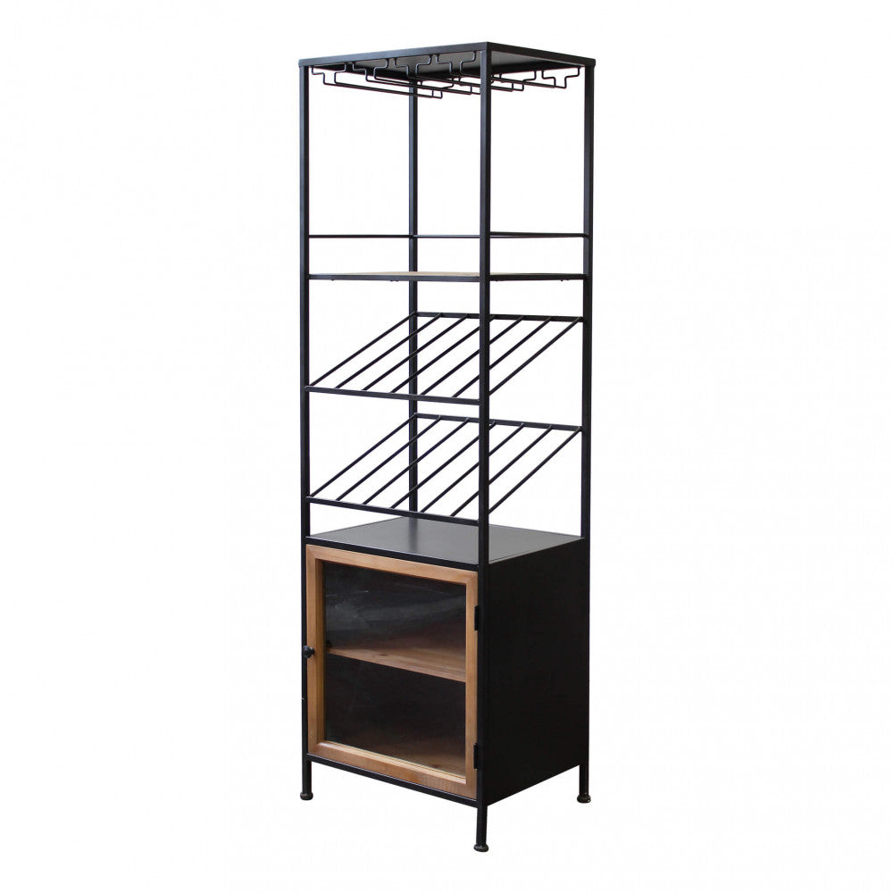 MOBILE MIK. Mobile in ferro e legno con 1 anta, porta bottiglie e porta bicchieri Dimensioni: cm 51,50 x 41 x 165,50 h.