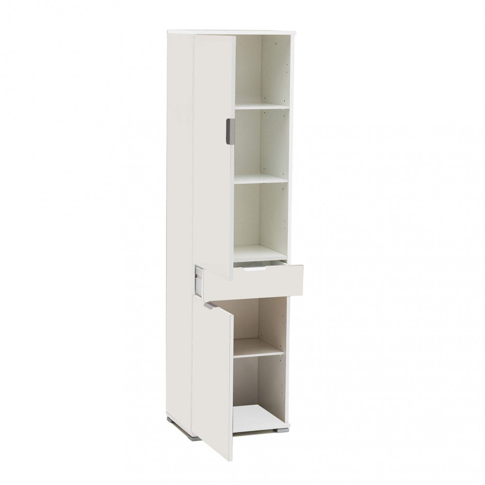 ARMADIO LIRIO CON 2 ANTE E 1 CASSETTO BIANCO. Dimensioni: cm 45 x 38 x 174 h.