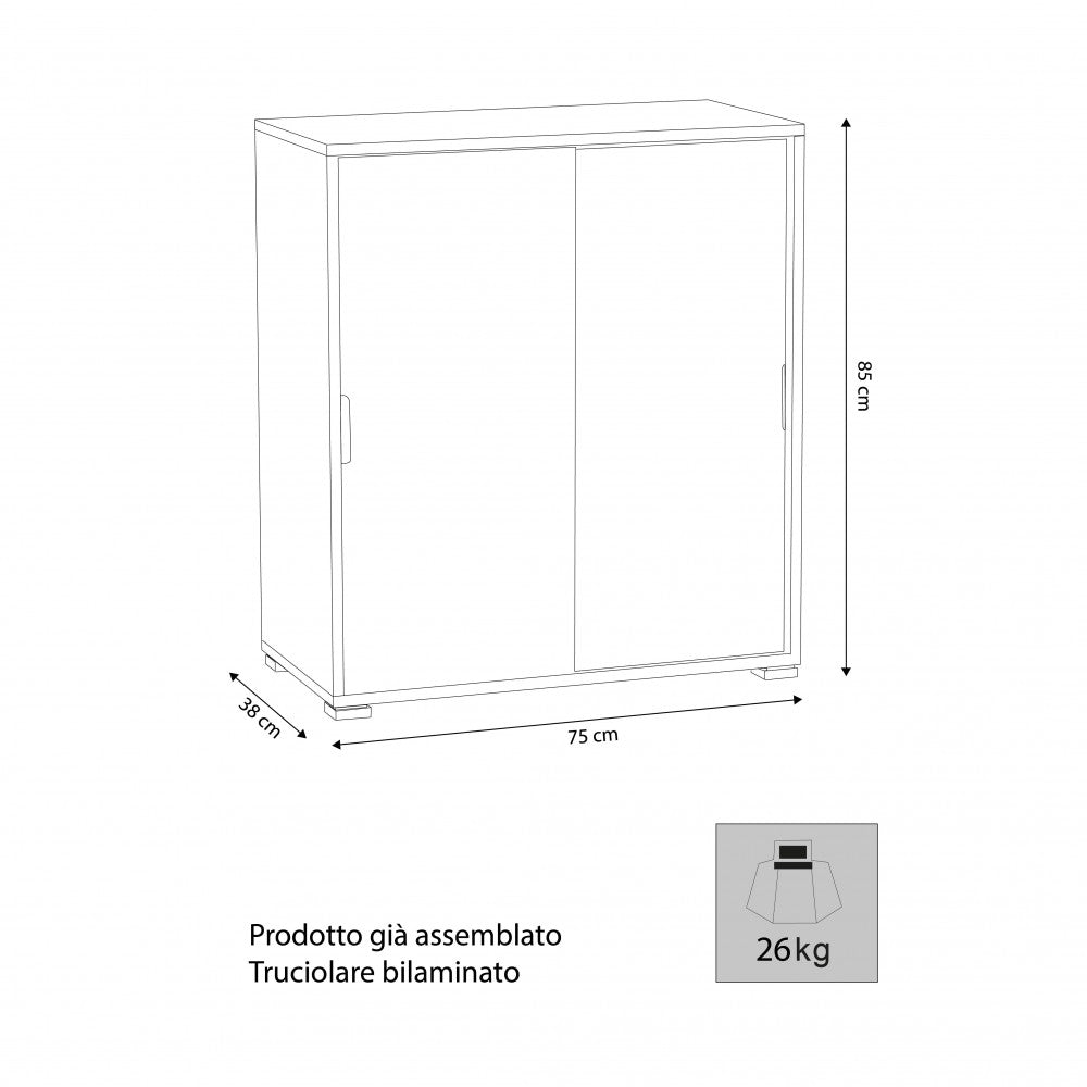 TANGO CABINET WITH 2 SLIDING DOORS IN WALNUT COLOR. Dimensions: 75 x 38 x 85 cm h.