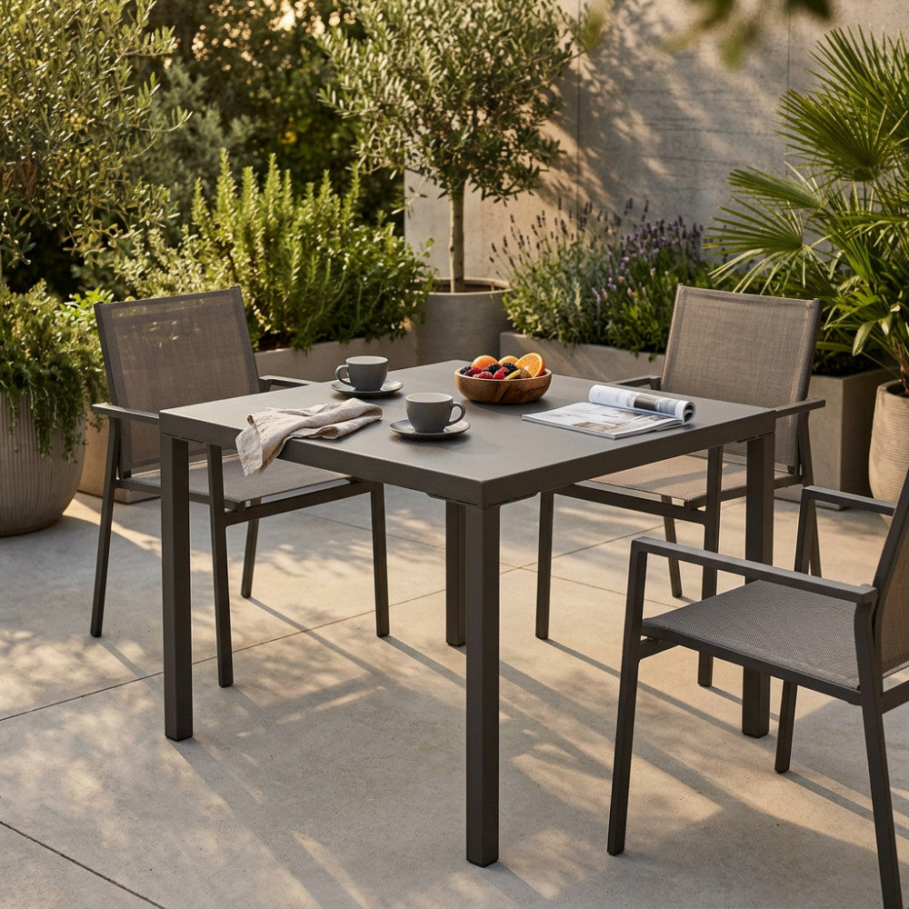 MANCHESTER TABLE 80 x 80 STACKABLE. Metal tubes 40 x 40 x 1 mm, powder coated. Dimensions: 80 x 80 x 73 cm. Garden Furniture