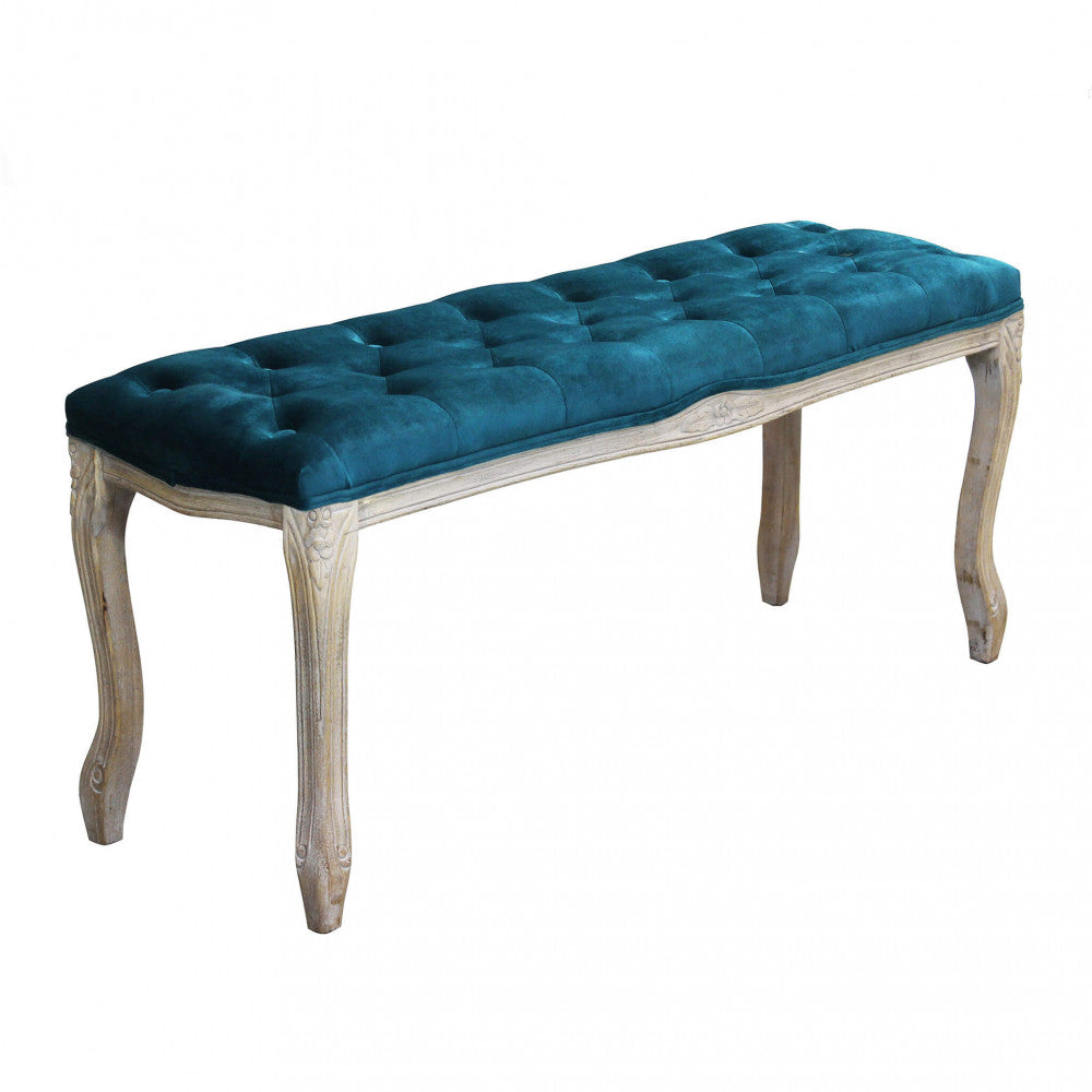 MISTY BENCH IN BLUE VELVET. Dimensions: 110 x 36 x 47 h cm.