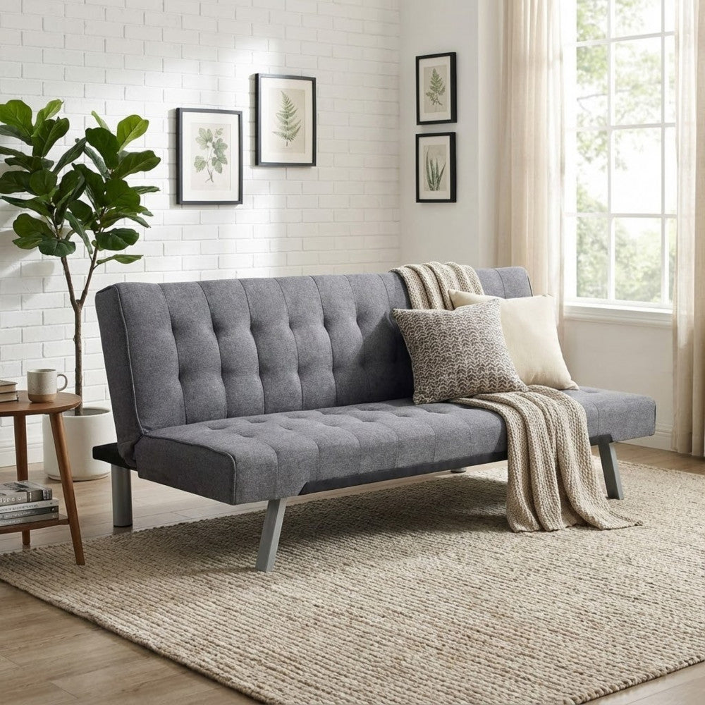 DIVANO LETTO BARRY. Divano Letto GRIGIO SCURO MELANGE struttura in metallo e legno Dimensioni: D.178x80x72/DL.178x92x35.