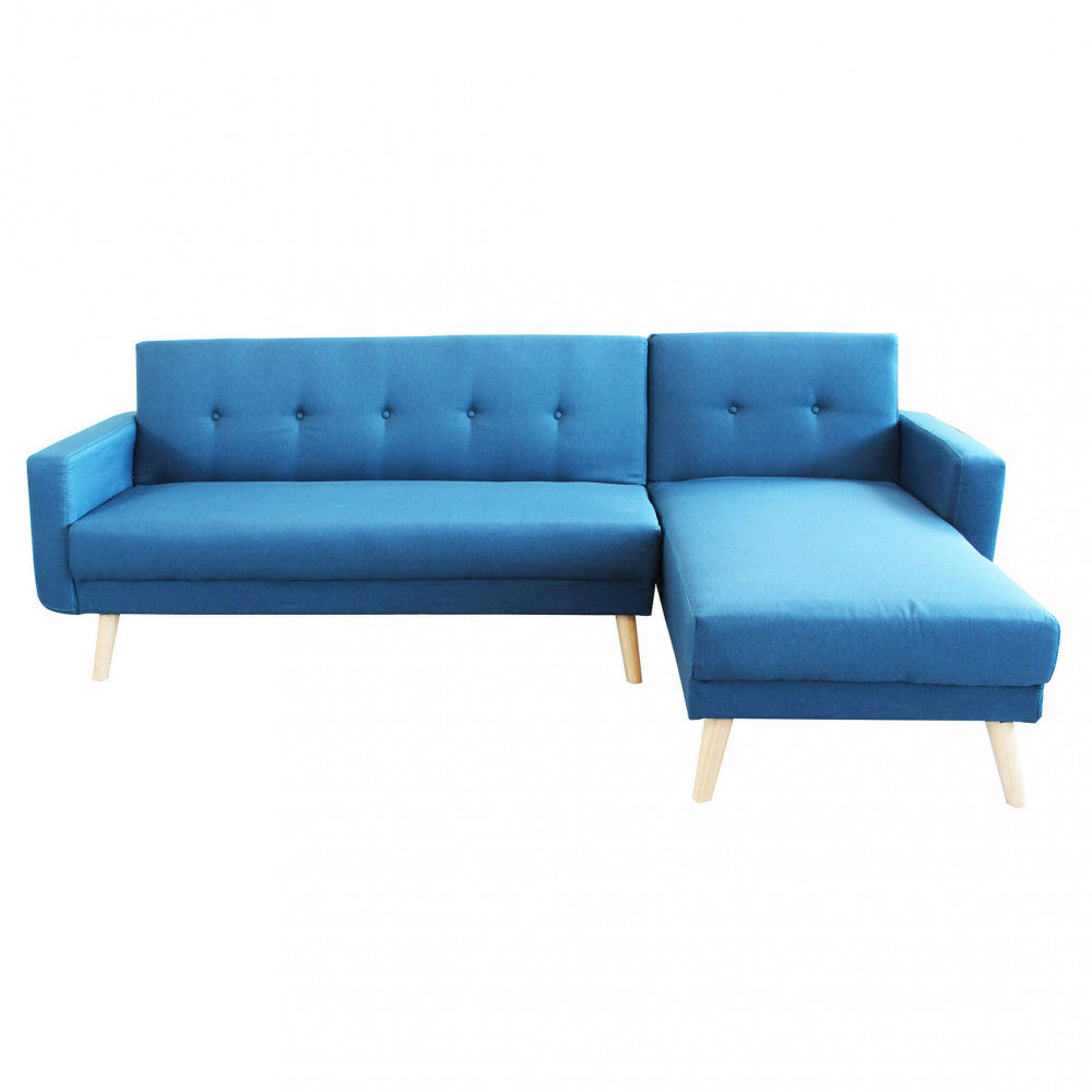 ARTHUR SOFA BED. MELANGE BLUE sofa bed with metal and wood frame. Dimensions: D.176x84x84/DL.176x105x45/S.74x157x84/SL.74x178x45.
