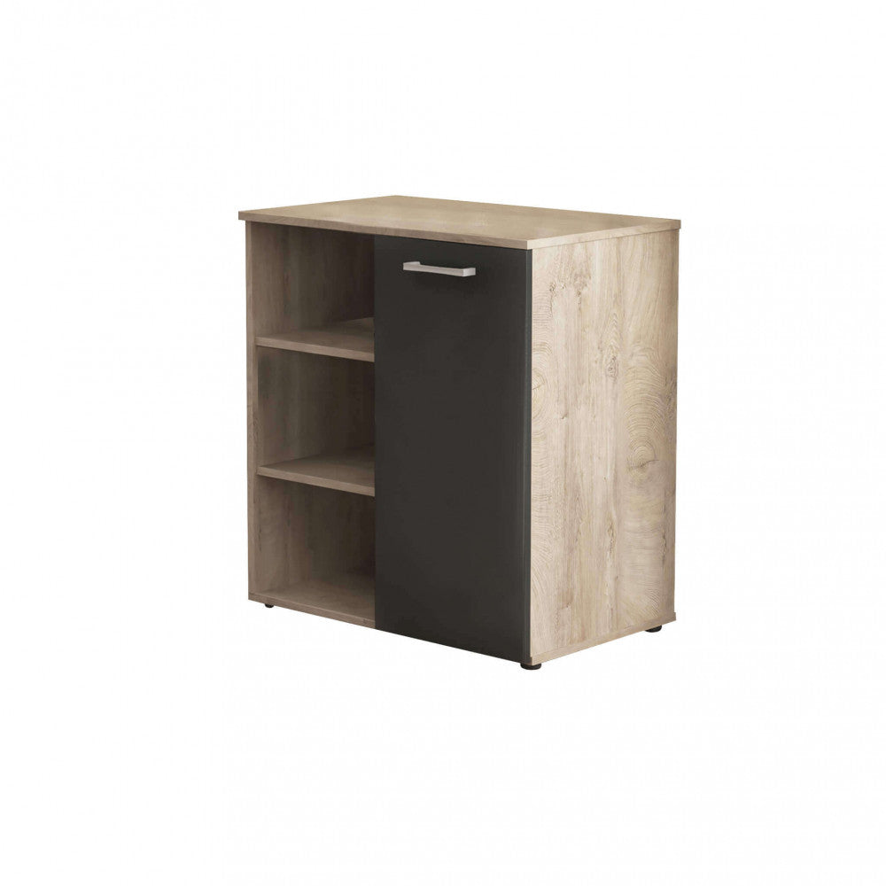 MOBILETTO 1 ANTA E 3 MENSOLE MARK ROVERE CHIARO E ANTRACITE. Dimensioni: cm 68 x 35 x 87 h.