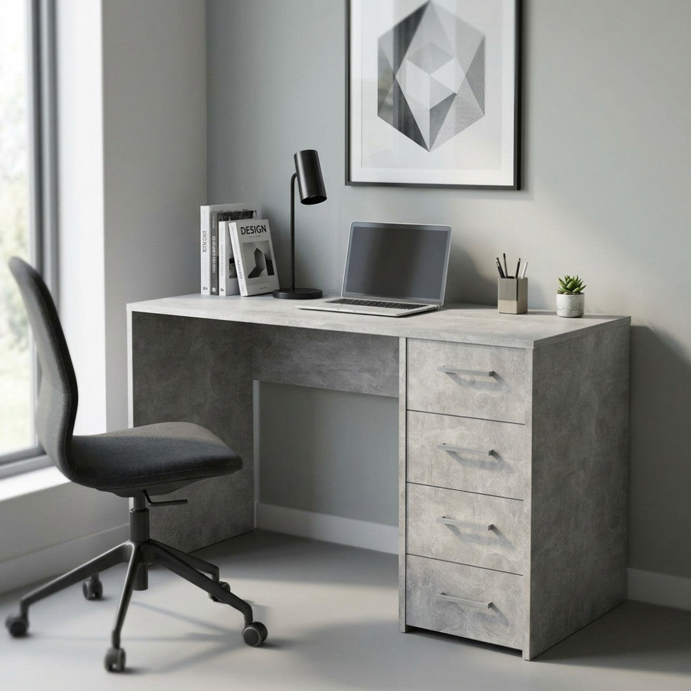 TOPAZ GREY CONCRETE-EFFECT LAPTOP STAND. GREY CONCRETE-EFFECT wooden laptop stand. Dimensions: 120 x 50 x 74 h cm.