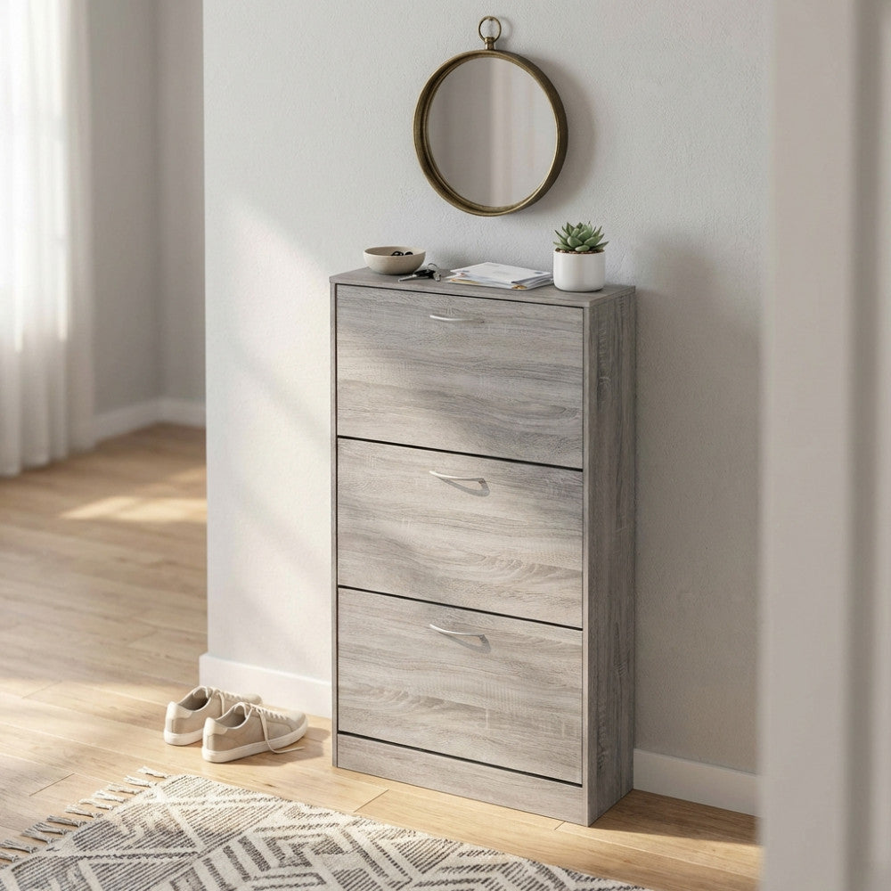 SCARPIERA WENDY GRIGIO CHIARO. Scarpiera con 4 ante in legno Dimensioni: cm 60 x 24 x 150 h.