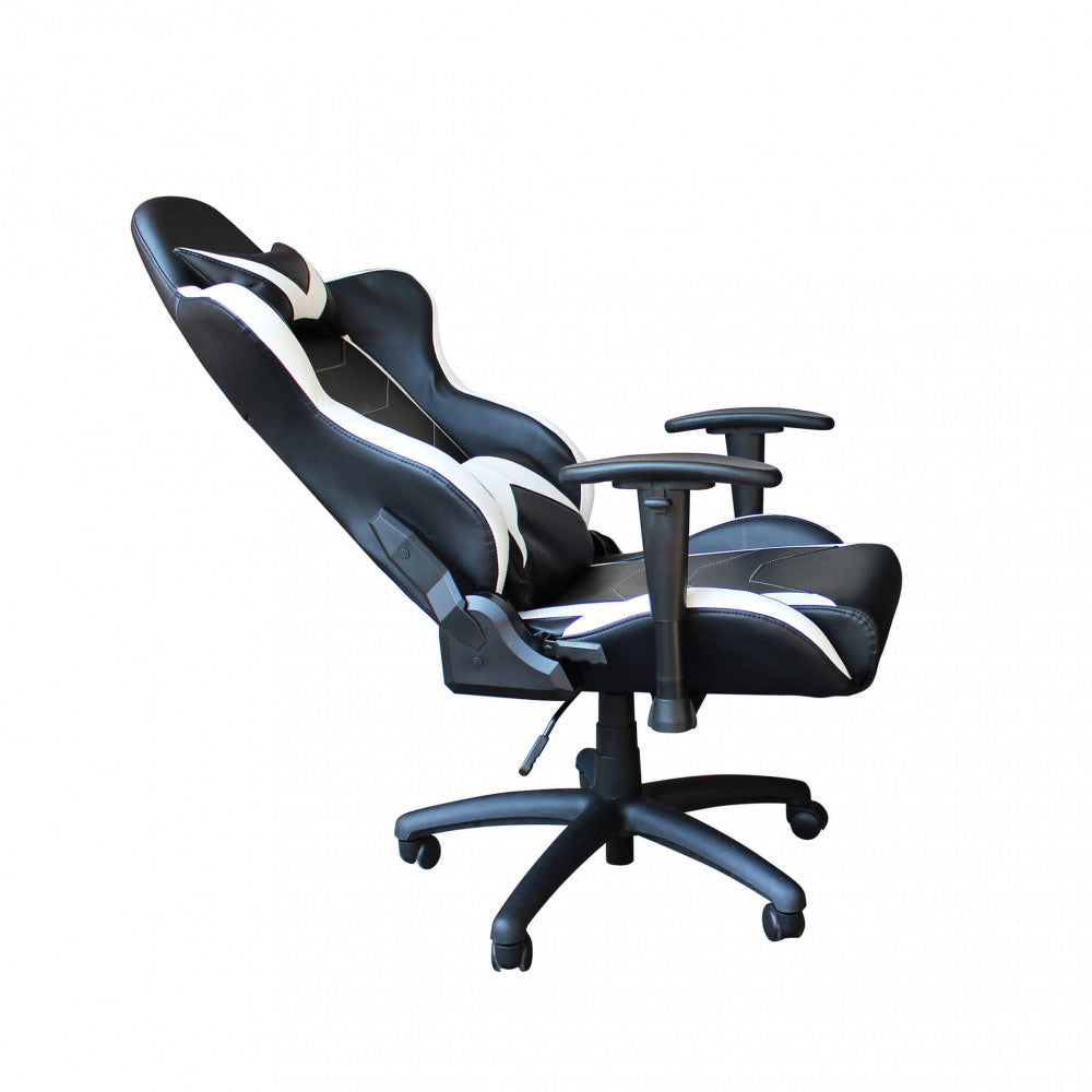 POLTRONA DA GAMING FALLOUT BIANCA E NERA. Dimensioni: Cm 69,5 x 71,5 x 121-129 h.