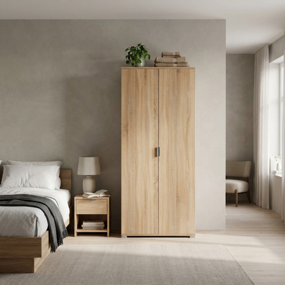 LEWIS 2-DOOR WARDROBE 180 NATURAL. Dimensions: 75 x 38 x 174 h cm.