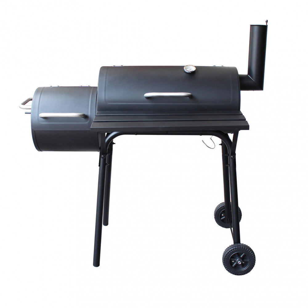 KENTUCKY CHARCOAL BARBECUE WITH SMOKER. BLACK painted steel structure. Dimensions: 110 x 64 x 113.5 h cm.