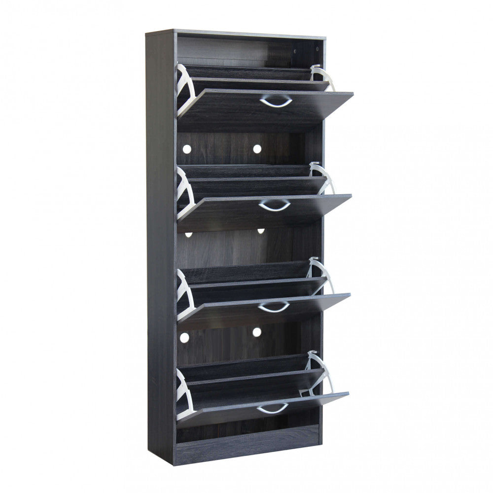 SCARPIERA WENDY GRIGIO SCURO. Scarpiera con 4 ante in legno Dimensioni: cm 60 x 24 x 150 h.
