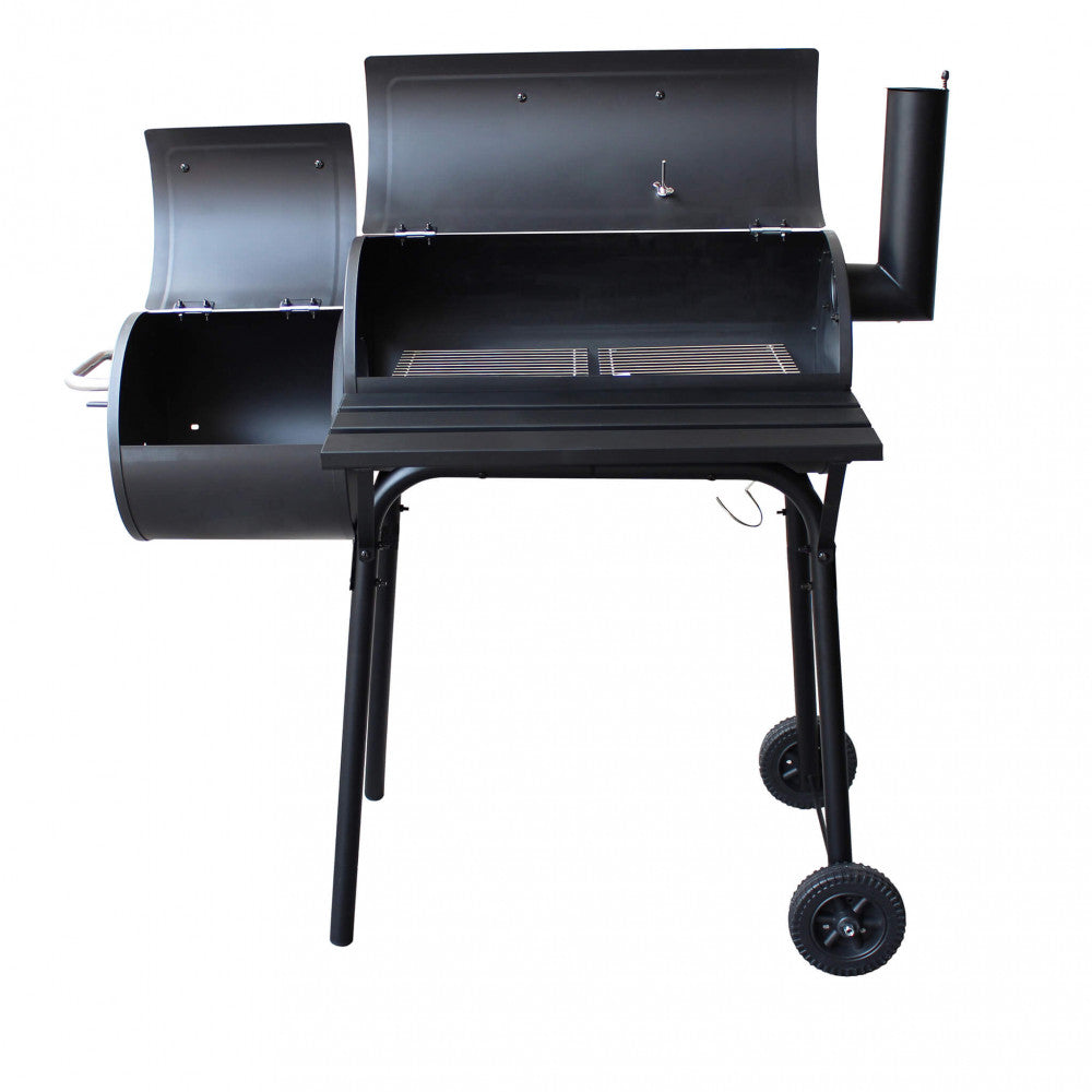 KENTUCKY CHARCOAL BARBECUE WITH SMOKER. BLACK painted steel structure. Dimensions: 110 x 64 x 113.5 h cm.